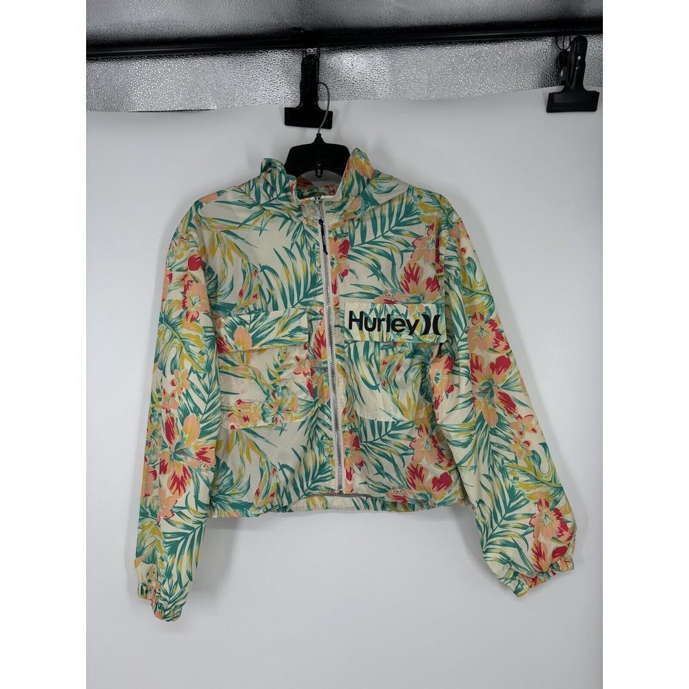 Hurley Jacket Floral Colorful Windbreaker Full Zip Hood Running Surfing Large - Picture 1 of 5